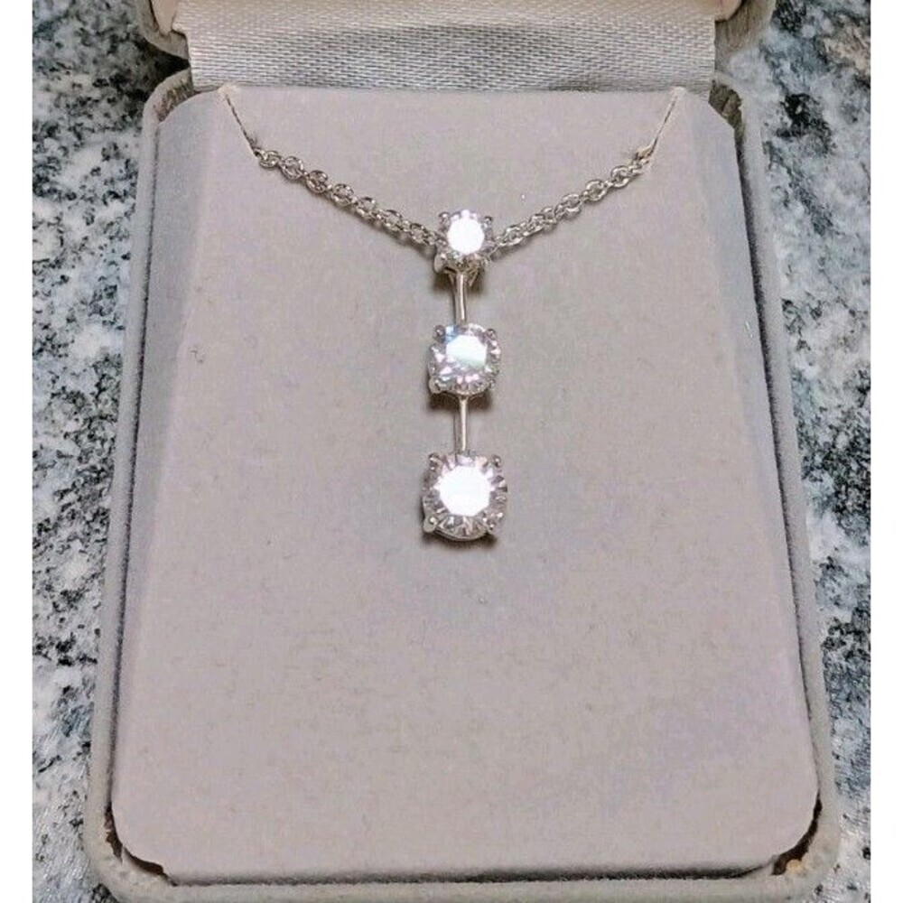 925 Silver Zirconia 3 Gem Silver Plated Chain Necklace With Replacement Gem